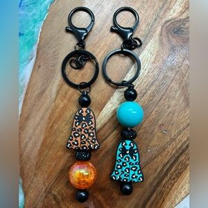 Halloween Cheetah print Ghost Keychain Bag clip choice of Blue or Orange
